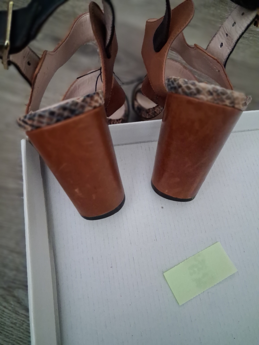 Vince Camuto Black and Brown Strappy Snakeskin Accent Sandals - Picture 4 of 5